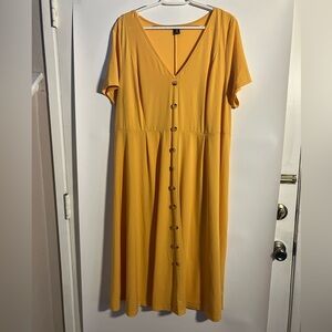 SHEIN Mustard Button-Front Midi Dress